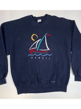 Vintage Crazy Shirts Hawaii Men's L Crewneck Sweatshirt Navy Blue Retro